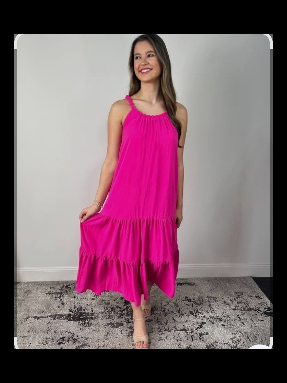 Bellambra (or Bellambia) Made in Italy hot pink linen halter dress.